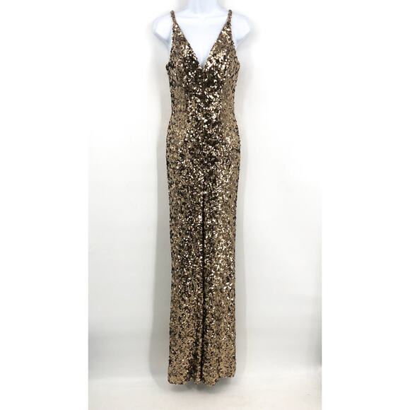 DRESS THE POPULATION Charlie Sequin Jumpsuit XS Soft Gold Multi Sleeveless NWOT - Picture 1 of 9